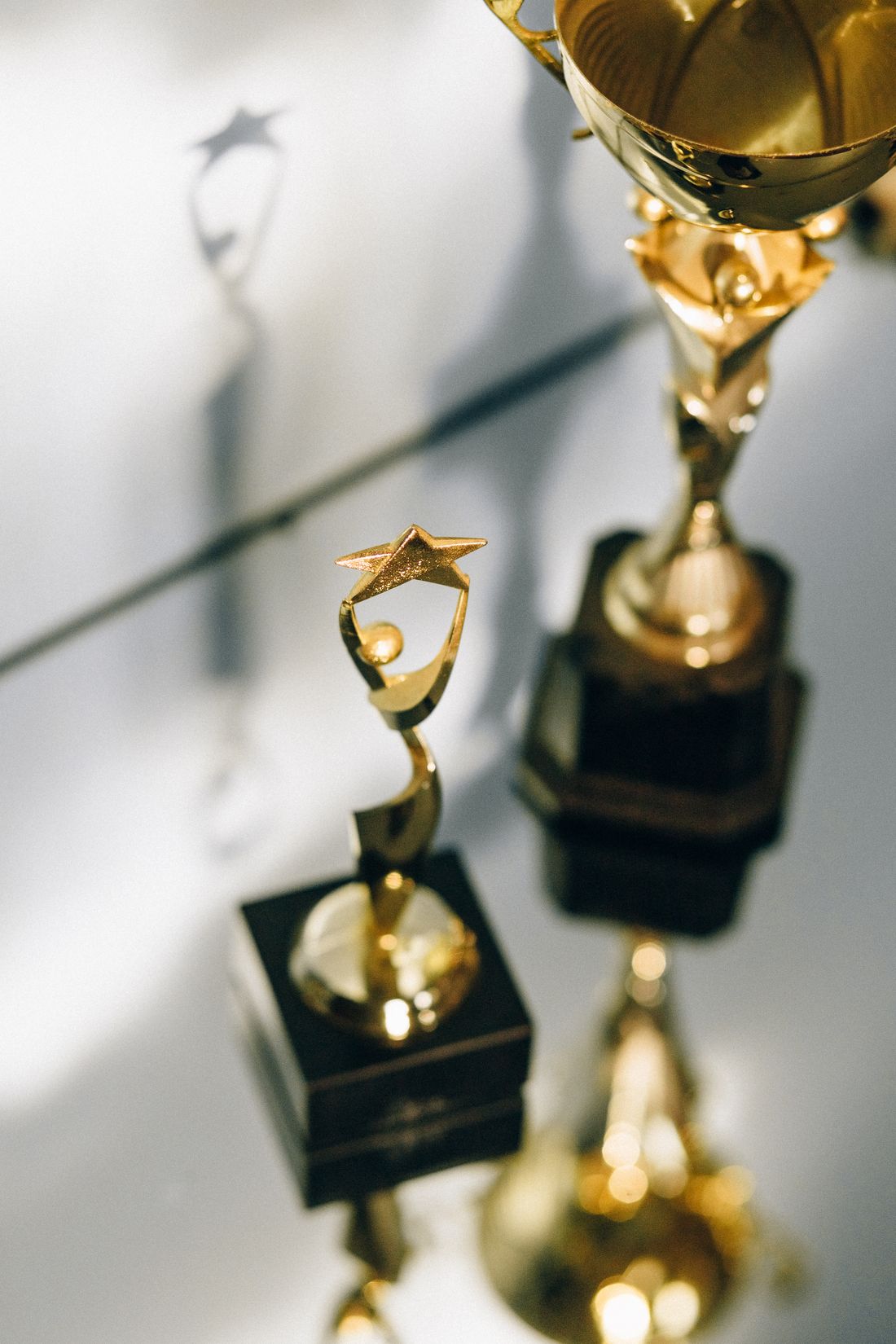 Piala emala kejuaraan di atas meja